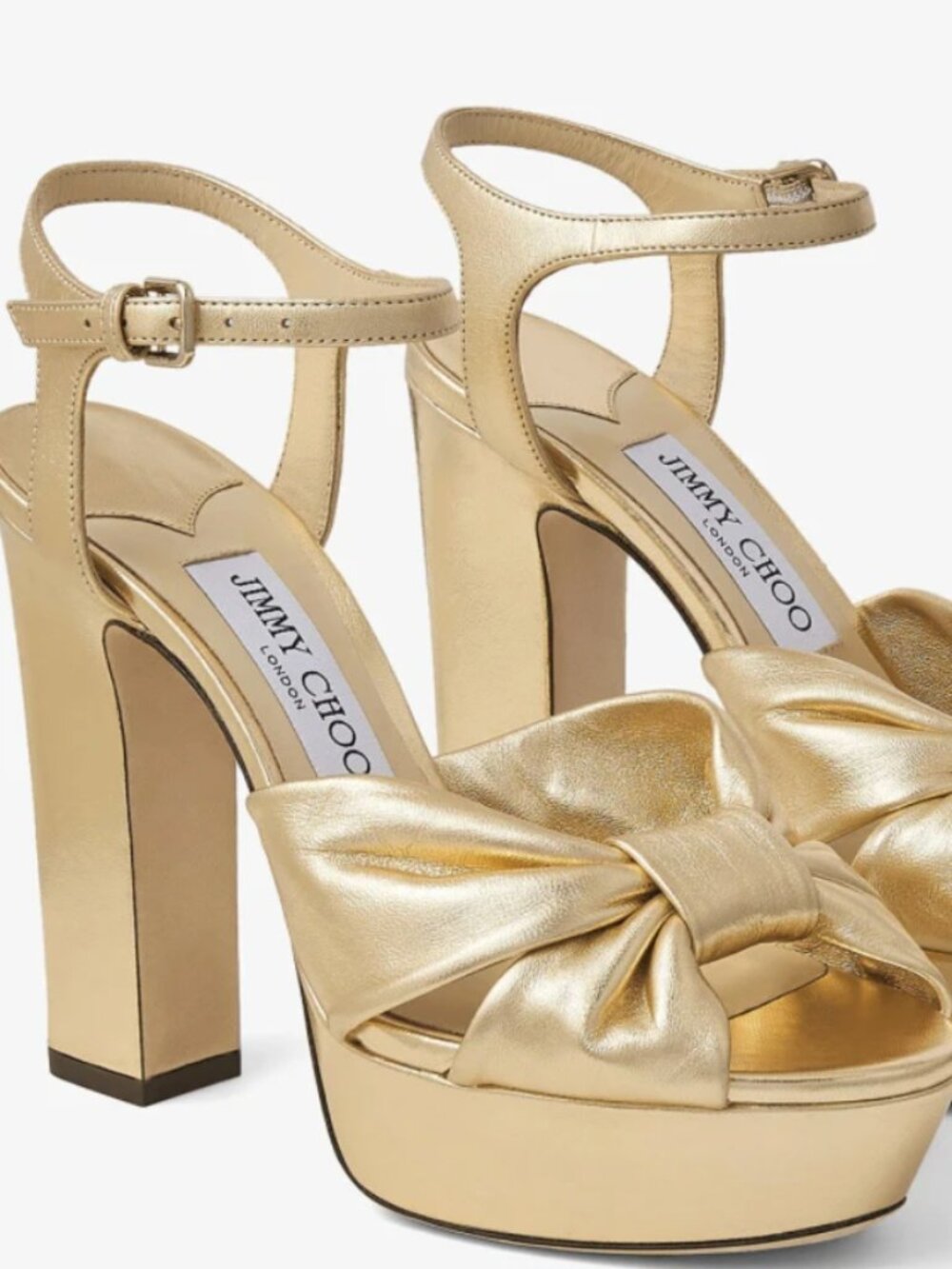 Jimmy Choo Heloise Gold Metallic Ankle-Strap Platform Sandals - Size 38
